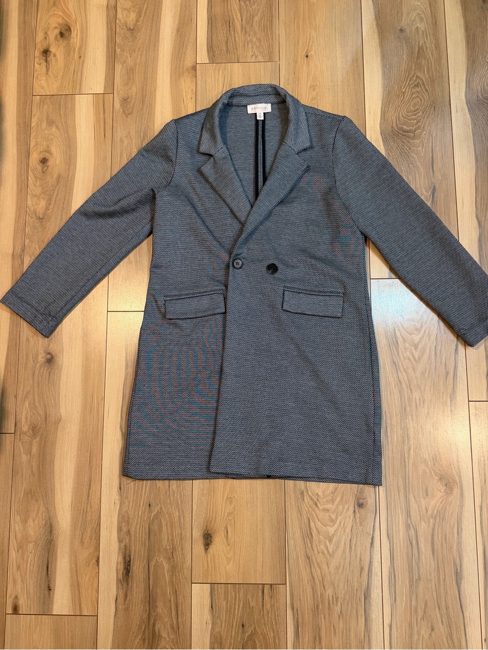 Philosophy Trench Coat/Double Breasted Blazer Gray Black Houndstooth